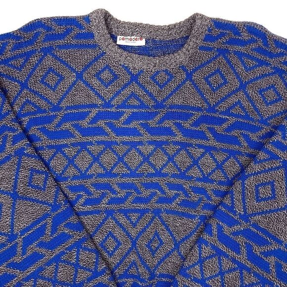 Vintage Pomodoro Crew Neck Sweater Mens Large Blue Gray Italian Made 44" Chest - Picture 3 of 8